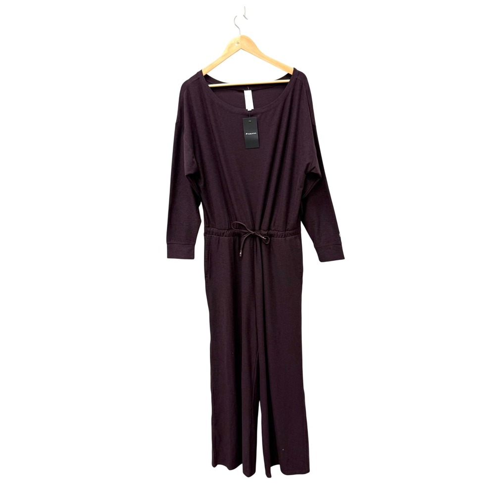 Fabletics Go-To One-Piece Jumpsuit Plum Purple Wide Leg Drawstring Size L NWT - Picture 2 of 7